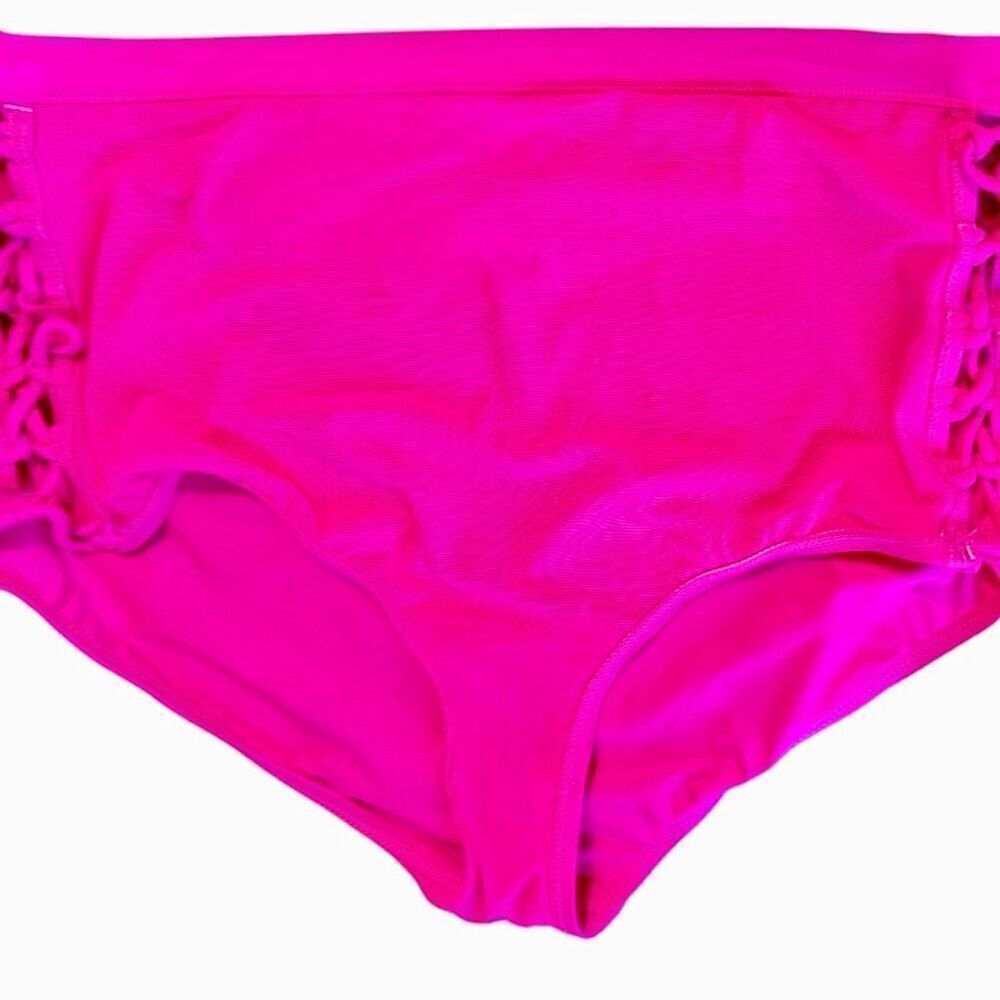 Torrid Pink Bikini Set: Wireless Strappy Lace Up Top & High Rise Bottoms 1 NWOT - Picture 15 of 16